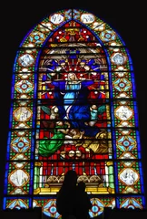 Küchenrückwand glas motiv Silhouette de la Vierge à l'enfant devant vitrail © Patricia W.
