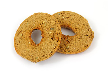 Whole wheat multi-grain bagel cut in half
