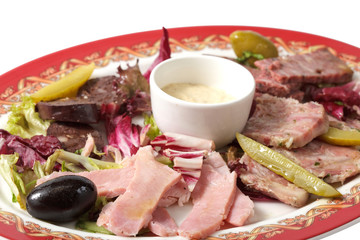 snacks on a plate. isolated on a white background