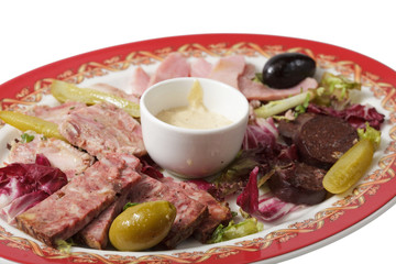 snacks on a plate. isolated on a white background