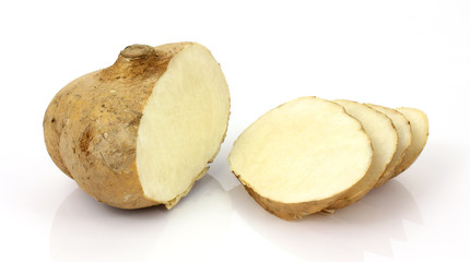 Jicama root cut and sliced
