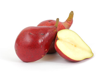 Red pears with one cut in half