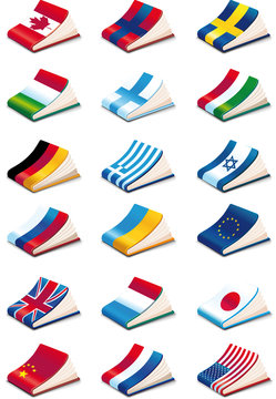 set of eighteen International Language Book Icons