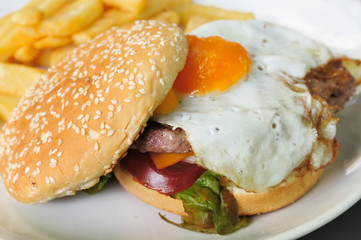 American cheese burger with egg