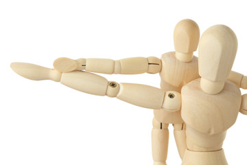 wooden figures parent and child, hands apart, half body,