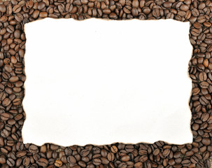 Burned and crumpled blank paper on coffee background.