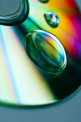 closeup of compact disk with droplets