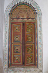 Painted door in the El Bahia Palace in Marrakesh, Morocco.