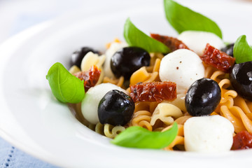 Pasta salad with mozzarella and dried tomatoes