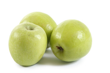 Three green apple on white background