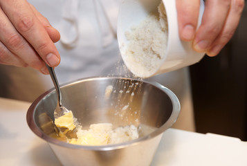 Chef is preparing dish ingredient