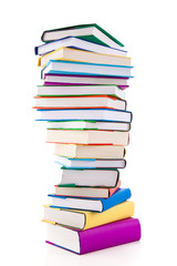 Pile of books on white background