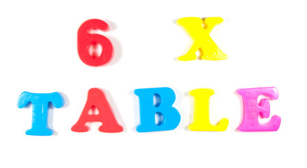 6 times table, written in fridge magnets