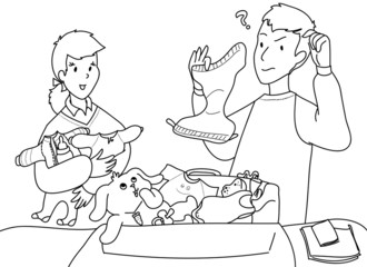 Genitori che preparano la valigia per il neonato