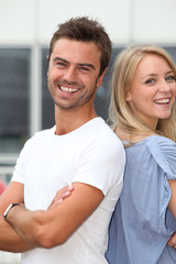Fototapeta premium Closeup of young happy couple