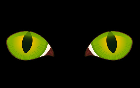 vector image of black cat eyes in darkness