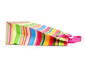 Striped gift bag isolated on the white background