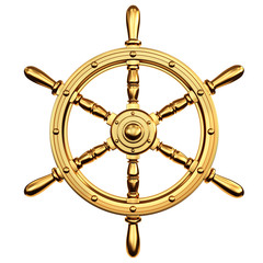 Obraz premium golden ship's steering wheel