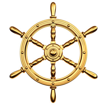 Fototapeta golden ship's steering wheel