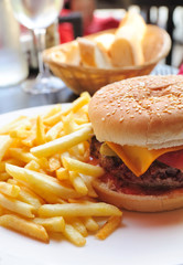 American cheese burger with fresh salad