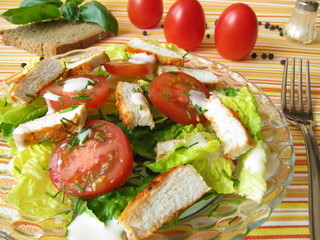 Salat mit Hähnchenfleischstreifen