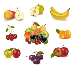 Photo-realistic vector. Big group of different fruit.