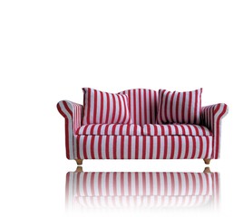 Red and White Stripes Sofa with reflection