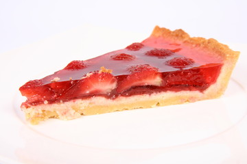 Piece of Strawberry Tart on a white plate