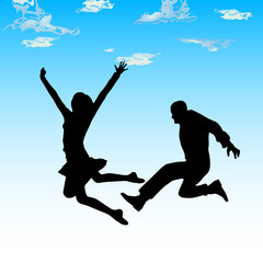 Fototapeta na wymiar jumping couple vector silhouettes