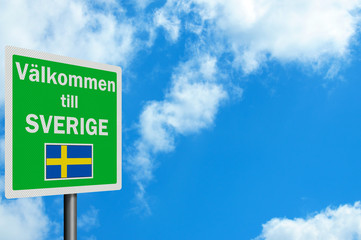 Welcome to Sweden photo realistic sign (in Swedish) with space f