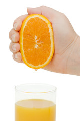 Fresh squeezed orange juice isolated on white