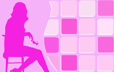 Pink background with girl