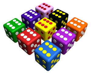 playing dice in many colors