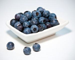 Blueberries in dish.