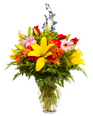 Colorful flower arrangement isolated on white.