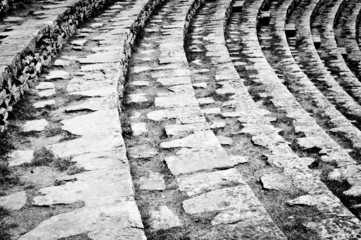 Amphitheatre rows, seats stairway closeup. Ancient Roman
