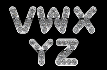 Silver V, Z, W, X, Y letters incrusted with diamonds