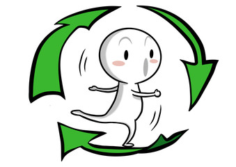 Cute icon Gugu saves the world by recycling