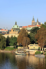 The View on summer Prague gothic Castle above River Vltava