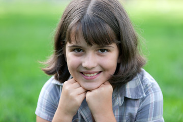 Closeup portrait of a nine-year-old girl