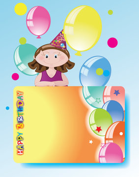Girl with balloons,birthday congratulations.