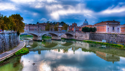 Obraz premium european river scene with bridge