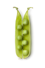 Fresh green peas in an open pod