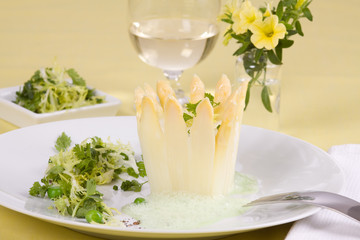 Spargelchartreuse mit Salat