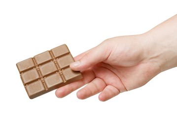 chocolate in arms isolated with clipping path.