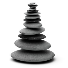 tall pebble pile over white background - stones stacked