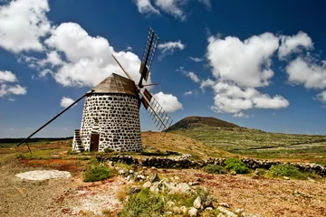 Foto op Plexiglas Molens windmolen landschap fuerteventura wind graan canaria oude constructie