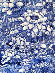 Fototapeta premium Japanese porcelain floral pattern tile panel dated 1875
