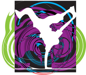 Breakdancer dancing on hand stand silhouette