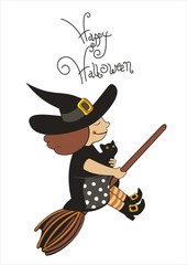 Halloween witch and cat